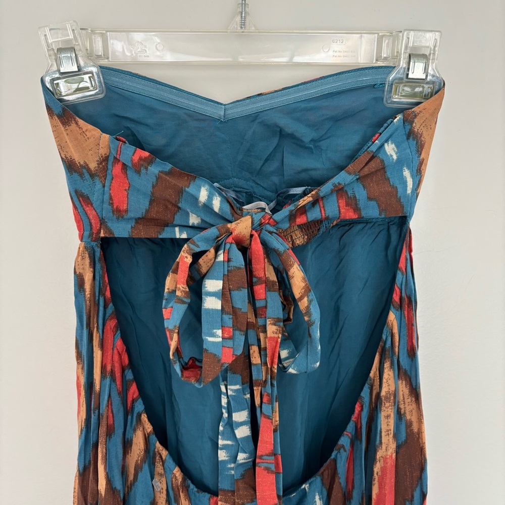 Free People Mojave Maxi Boho Strapless‎ Dress Tie Back Blue Combo Size XS - Picture 8 of 10